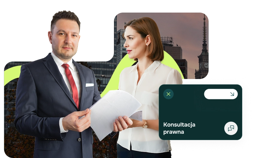 Adwokat Szymon Bajorek właściciel kancelarii prawnej w Warszawie rozmawiający z klientką.