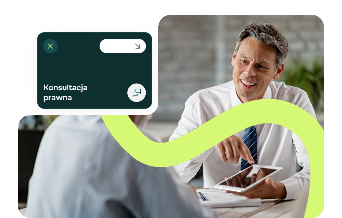 Adwokat rozmawiający z klientem w sprawie spadkowej.